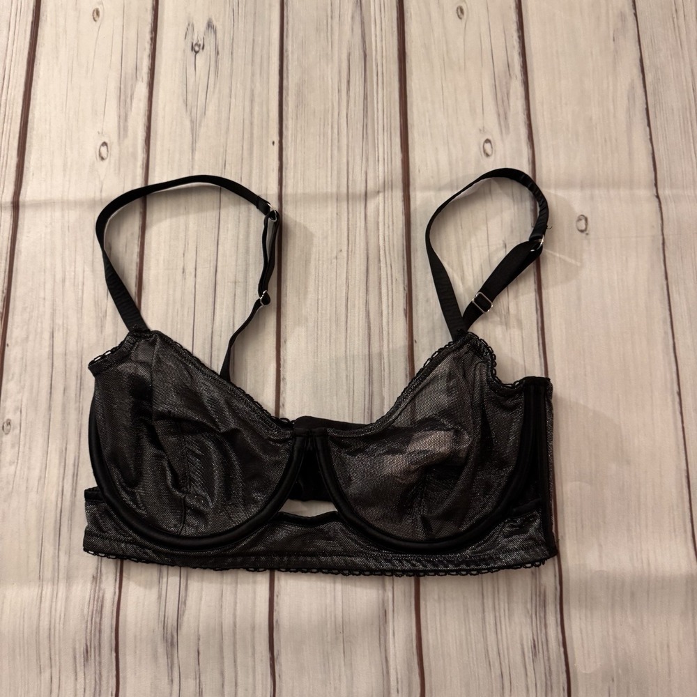 Victorious Secret Unlined Balconet Sheer Black Shimmer Bra Size 34DD Sexy